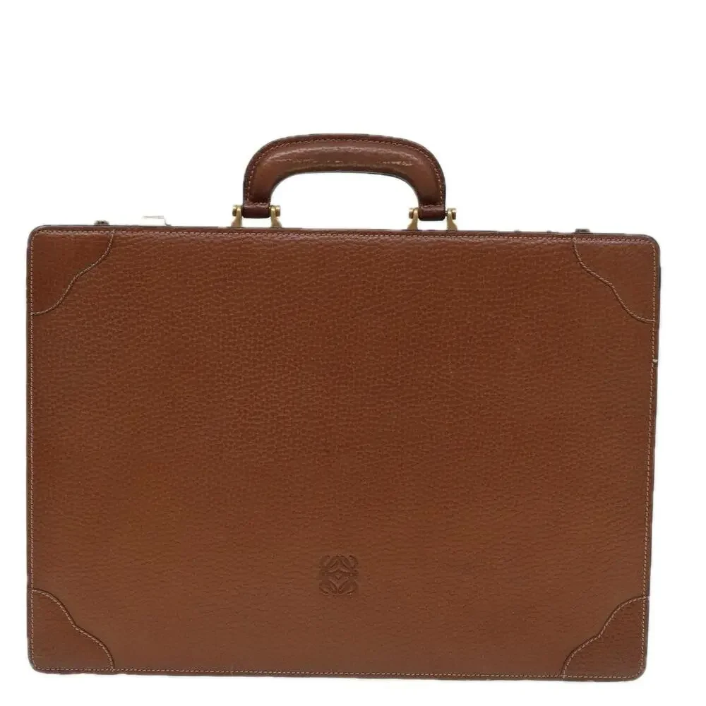 LOEWE Anagram Attache Case Trunk Leather Brown Gold